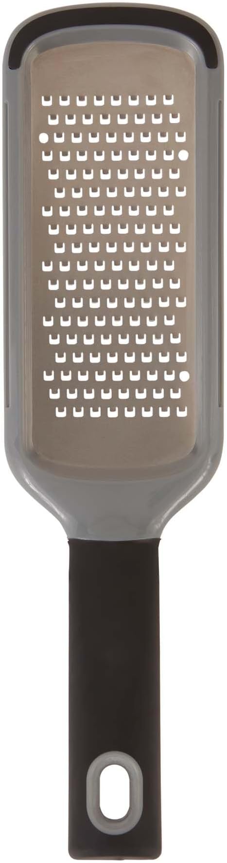 RSVP International Paddle Grater, Etched Steel Blades, Stainless Steel Hand Held Kitchen Cheese & Vegetable Shredder Comfort Grip Handle and Anti-Slip Foot and Safety Cover, Course