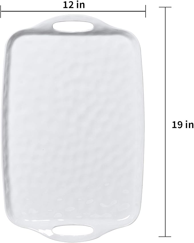 TP Large Serving Trays with Handles, 19" x 12" Melamine Serving Platters for Food, Turkey, Set of 2 Rectangular Trays for Party, Pure White