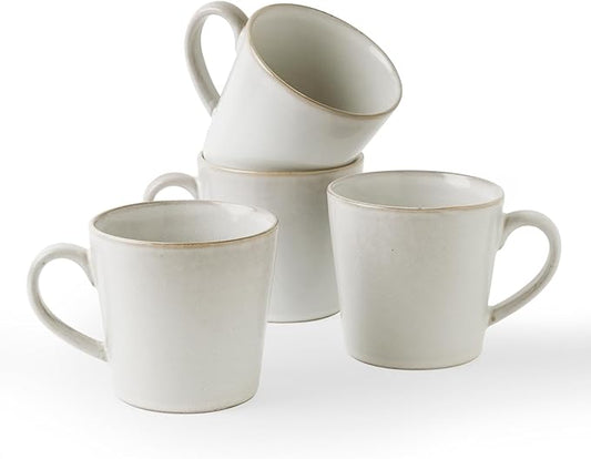 famiware Coffee Mug Set of 4, Annecy 14 oz Ceramic Reusable Cups Set with Handle, Microwavable and Dishwasherable Stoneware Drinkware Set for Tea, Milk, Water, Grey-white