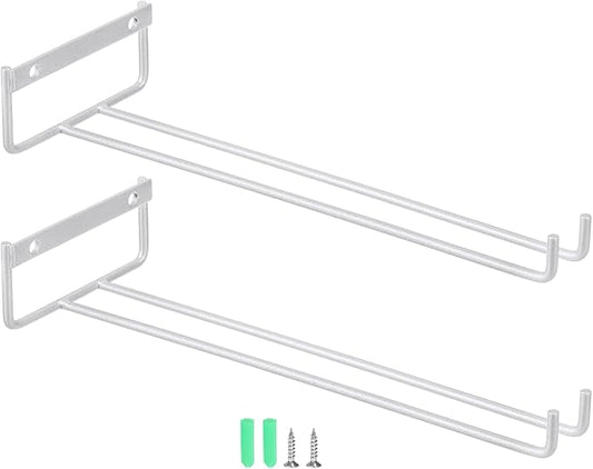 uxcell 2Pcs Wine Glass Rack, 11.02 Inch Iron Wine Glasses Rack Under Cabinet Stemware Rack - Wall Mountable Wine Glass Holder Storage Hanger for Bars Coffee Restaurants Kitchens, Silver