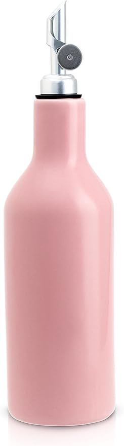 Ceramic Pink Olive Oil Dispenser - Coffee Syrup & Vinegar Cruet, Weighted Pourer, Safe Storage