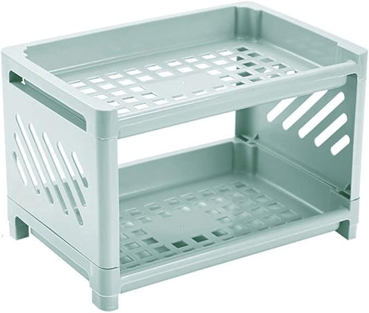 2 Tier Plastic Countertop Shelf Organizer Storage Rack, Multifunction Pantry Storage Organizer Kitchen Spice Rack Bathroom Shelf Organizer Tabletop Shelf Organizer (Green)