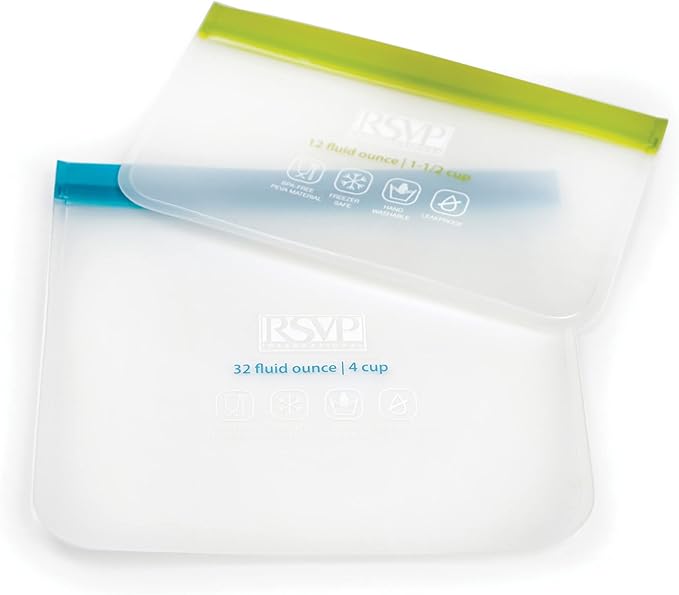 RSVP International Reusable Food Storage Collection ECO Seal Bags, Press-N-Seal, Blue/Green