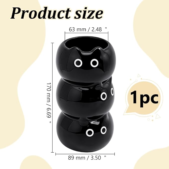 WADORN Black Cat Ceramic Vase 3D Cartoon Cat Cooking Utensil Crock Cute Countertop Makeup Brush Storage Utensil Holder for Kitchen Decor Housewarming Kitty Lover Gift 3.58x3.5x6.69 in