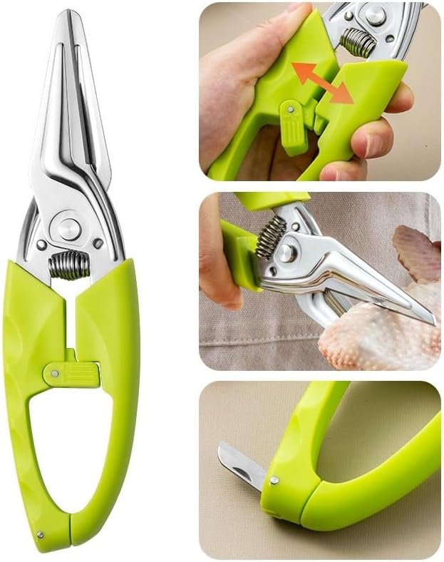 Multi Function Kitchen Garden Shears Spring-Loaded With Anti-Slip Handle & Safety Lock Cooking Scissors for Food Meat, Floral Trimming, Green