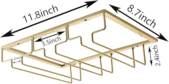 eywlwaar Gold Wine Glass Rack Stemware Holder Wine Glass Holder Wine Glass Hanger 11.8 Inch Long 3 Rows (2Pack-Gold, 3 Rows-2 Pack)