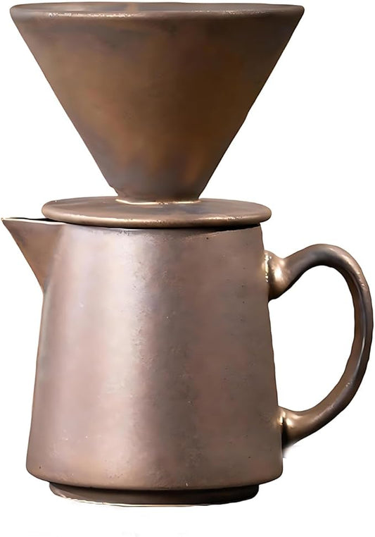 Ceramic Pour Over Coffee Dripper Vintage, Pour Over Coffee Maker Set, Filter Cup, Coffee Brewer Cone Filter, V60 Dripper & Decanter set, for Home Café Restaurant, 1-2 Cup (Rusty)