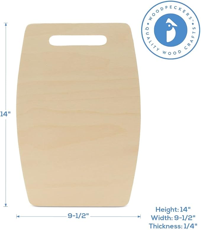 Wooden Cutting Board Shapes, 14" Wide Middle, Pack of 5 Wooden Cutting Boards by Woodpeckers, for Kitchen, Decor, and Charcuterie Boards