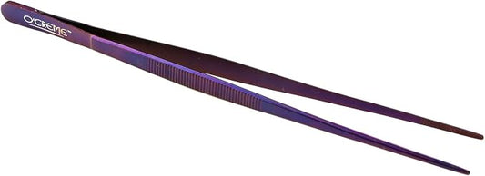 O'Creme Stainless Steel Precision Kitchen Culinary 8 Inch Tweezer Tongs (8" Straight, Purple)