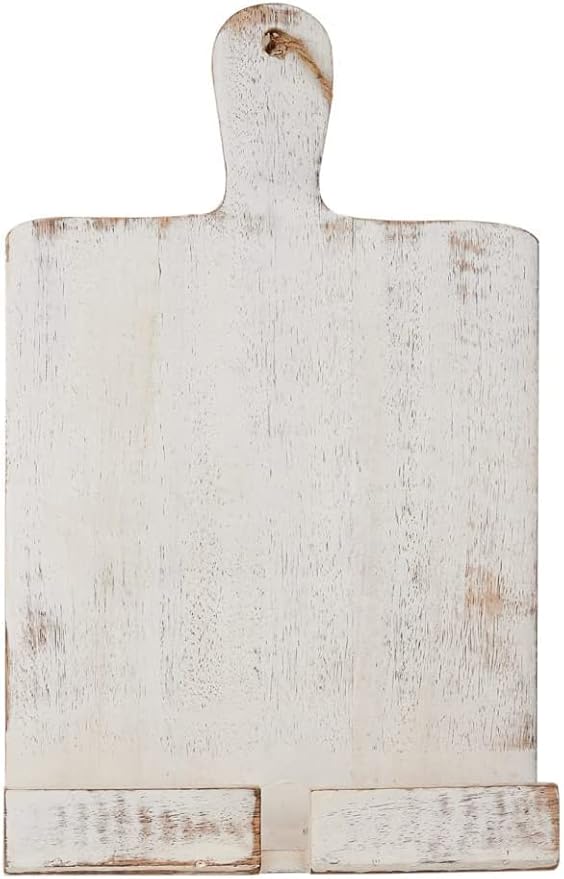 Wedding Gifts Wooden Cookbook Stand Chopping Board Style Foldable Recipe Book Stand Holder Easel for Kitchen Text Book Tablet L 9.5 x B 1.5 x H 14 inches (White) Cooking Gifts