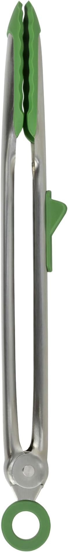 Tovolo Tongs With Silicone Tips Easy Grip 13” Long Kitchen Tongs Stainless Steel Handle For Cooking, Non Scratch Heat Resistant Locking Tongs Silicone Tipped Dishwasher Safe BPA Free, Pesto Green