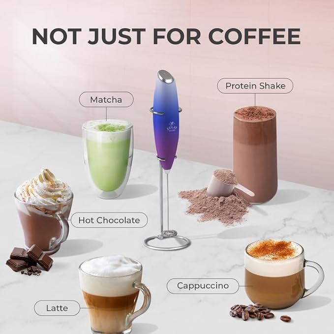 Zulay Kitchen Powerful Milk Frother Wand With Duracell Batteries - Ultra Fast Handheld Drink Mixer - Electric Whisk Foam Maker for Coffee, Lattes, Cappuccino & Matcha - Z1 Motor - Firework