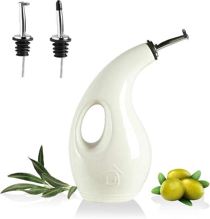 Sweejar Ceramic Olive Oil Dispenser Bottle, 24 Oz Opaque Cruet Protects EVOO Oil to Reduce Oxidation, Suitable for Storage Vinegar, Coffee Syrups, Liquids (Beige)
