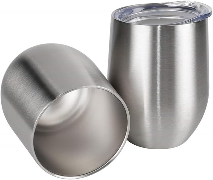 12 oz Stainless Steel Wine Tumbler Stemless Glasses with Lid, Double Wall Insulated Travel Mug Perfect for Wine, Coffee, Drinks, Champagne, Cocktails, Colorful (silver4pcs)