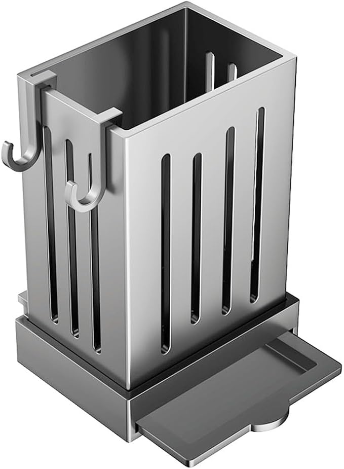 Wall Mounted Kitchen Cutlery Holder 4.7x3.3x2.4 Inch with Drip Tray Utensil Drying Rack Organizer for Spoons Forks Sponges Kitchen Sink Storage Box with Drain Pan(Black)