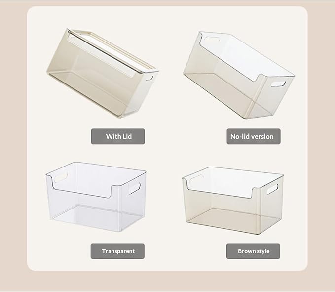 Transparent plastic storage box with lid and handle, stackable kitchen organizer for refrigerator, cabinet, pantry, bathroom, and office (Transparent color (with lid), XL)