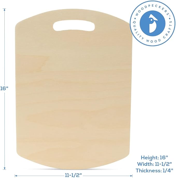 Wooden Cutting Board Shapes, 16" with Rounded Edges, Pack of 10 Wooden Cutting Boards by Woodpeckers, for Kitchen, Decor, and Charcuterie Boards
