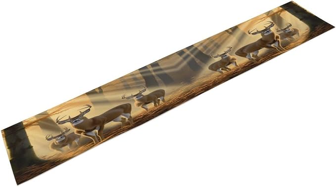 Deer Table Runner, Vintage Rustic Forest Hunting Lodge Elk Animal Table Decor Table Top Dining Kitchen Wedding Party 13x108 in