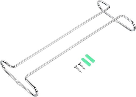 uxcell Wine Glass Rack Under Cabinet, 1Pcs 10-Inch Stemware Wine Glass Hanging Rack Stainless Steel Wine Glass Organizer Storage Hanger for 5mm Stemware Column, Silver