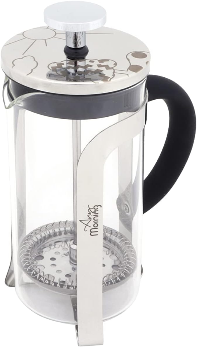 Any Morning French Press Coffee Maker,Tea & Coffee Press with Triple Stainless Steel Filter, small french press Coffee Brewer for Camping and Travel, Borosilicate Glass, 11 Oz, Black