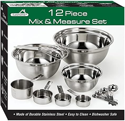 Euro-Ware Classic Stainless Steel 12 Piece Mix and Measure Cooking Set with Spoons and Bowls, Silver