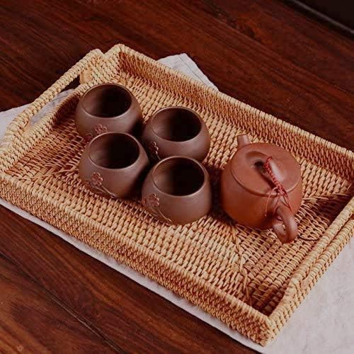 Handwoven Rattan Serving Tray with Handles – 17" Rectangular Wicker Tray for Coffee Table, Breakfast, Drinks, Fruit, Snacks, Ottoman & Kitchen Counter Decor