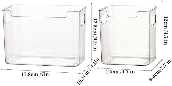 Crystal ClearFreezer Storage Bins,4 Pack Cleard Plastic Bins for Refrigerator and Pantry,Clear Plastic OrganizerBins with Handles,Stackable Kitchen Cabinet Organizer for Frozen Food,Meat & Veggies
