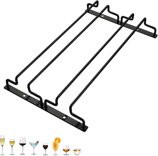 1/2/3 Rows Metal Wine Glass Rack Under Cabinet, Wine Glass Holder, Hanging Storage Organizer, For Shelf Kitchen Bar Decor(13.8in/35cm, Black/Silver) ( Color : Black , Size : 21.5X35CM(8.5X13.8IN) )