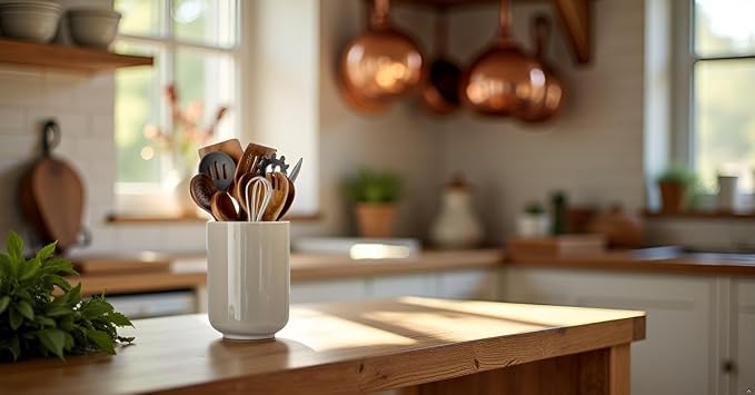 Utensil Holder,Ceramic Kitchen Utensil Holder for Countertop, Vintage Farmhouse Kitchen Decor for Counter, Gift（6.3 * 4.72inch）