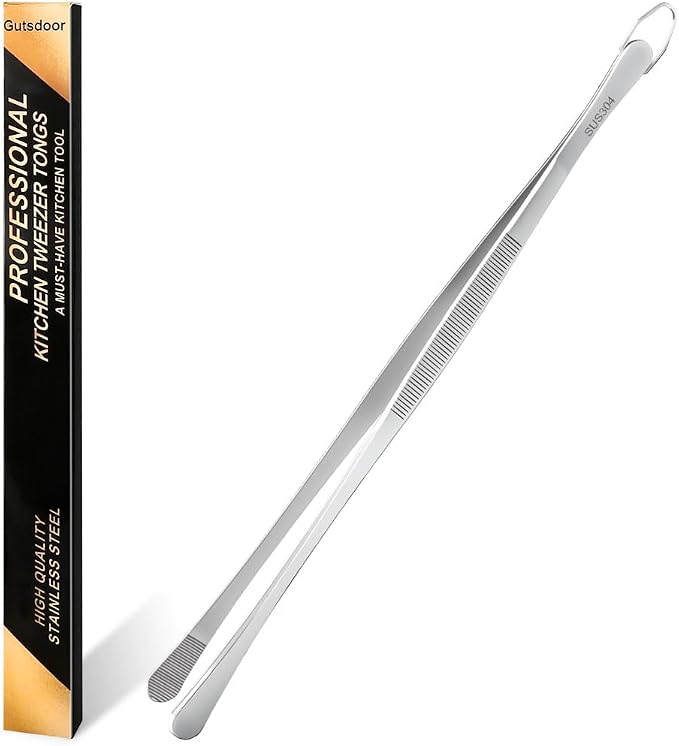 Gutsdoor Kitchen Tweezers Tongs, 12-Inch Cooking Tweezers 304 Stainless Steel Food Tweezer Tongs for Cooking, Plating, BBQ