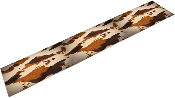 Cow Print Table Runner, Cotton Linen Rustic Cottage Country Farm Animal Fur Skin Pattern Western Style Black Brown Cowhide Print Dinner Runner for Home Kitchen Dining Table Decoration 13x108 Inch