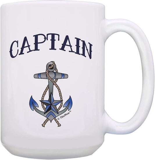 ThisWear Sailing Gifts For Men Captain Classic Nautical Anchor 15oz Ceramic Coffee Mug with Handle