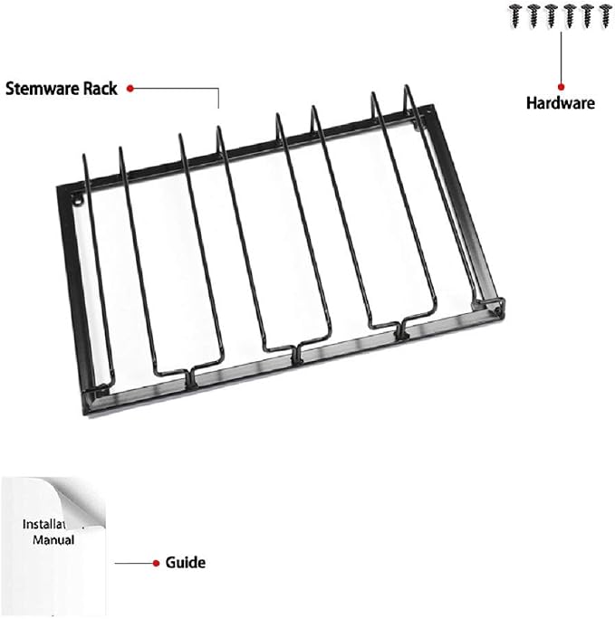 FOMANSH Wine Glass Rack Under Cabinet - Stemware Holder Metal Wine Glass Organizer Glasses Storage Hanger for Bar Kitchen Black 4 Rows