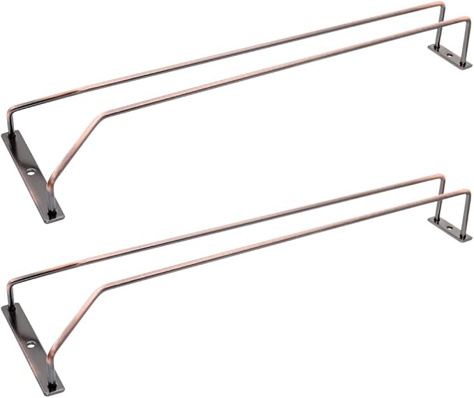 40.5cm Copper Wine Glass Rack, Stemware Rack, Wire Hanging Rack, Under Cabinet Metal Wine Glass Holder (1 Rows, 2 Pack)