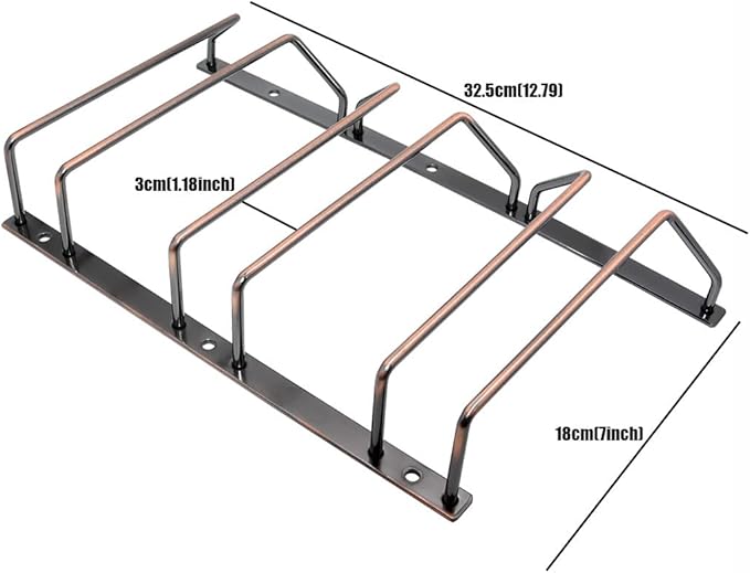 18cm Wine Glass Rack - Under Cabinet Stemware Wine Glass Holder Glasses Storage Hanger Metal Organizer for Bar Kitchen, Copper Finish (3 Rows, 1 Pack)