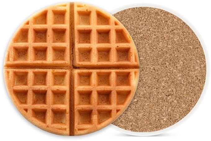 Ceramic Stone Coasters for Drinks Set of 1, Squares Araffe Waffles Round Absorbent Cup Coasters Protection for Coffee Table Kitchen Counter Decor (4 * 4 Inch)