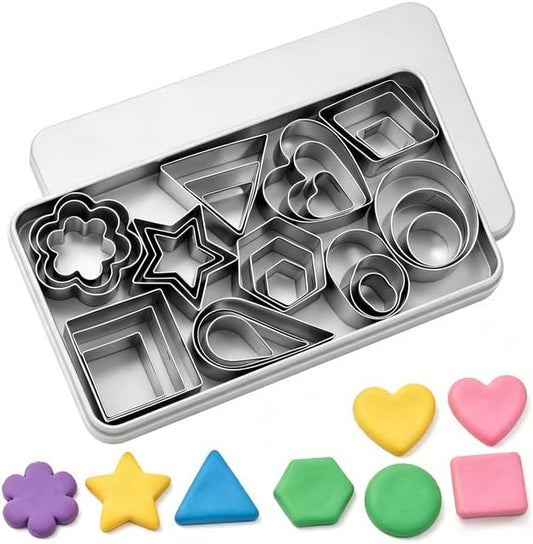 Fireboomoon 30 Pcs Mini Cookie Cutter Set, Stainless Steel Small Geometric Cutters (Star, Heart, Flower, Circle & More), Tiny Biscuit Mold for Kids, Fondant, Fruit, Sandwich & Clay, with Storage Box