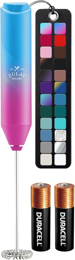 Zulay Kitchen Powerful Milk Frother AA Batteries Included – Ultra Fast Handheld Drink Mixer with Stainless Steel Whisk Stirrer for Coffee, Protein, Matcha & More, Frother Wand Electric Frothmate