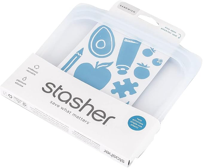 Stasher STSB00 Silicone Bag, Sandwich, Medium, 28 fl oz (828 ml), Set of 2, Food Storage Bags, Clear, Clear, Microwave, Oven, Heat Resistant, Freezer, Sandwich 828 mL/15 oz