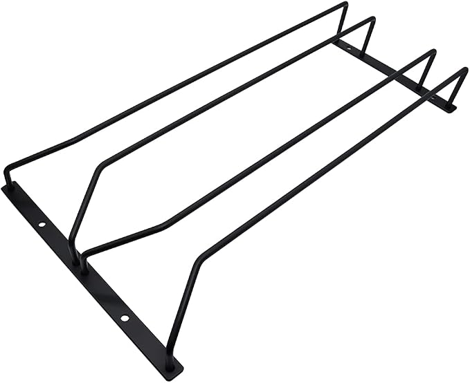 40cm Black Wine Glass Rack, Stemware Rack, Wire Hanging Rack, Under Cabinet Metal Wine Glass Holder (2 Rows,1 Pack)