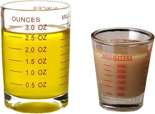 Shot Glass Measuring Cup 3 Ounce/90ML Liquid Heavy High Espresso Glass Cup 2 pcs by TIYOORTA (Red 90ML 30ML) …