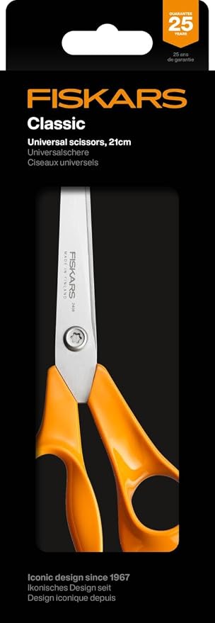 Fiskars Classic Universal Kitchen Scissors, Right-Handed, Total Length: 21 cm, Improved Torx Screw and Ergonomic Handle, Sustainable Packaging, Quality Steel/Plastic, Orange, 1075031