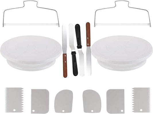 Baking Supplies Turntable,Cake Decorating Supplies with Decorating Comb/Icing Smoother(6pcs),2 Icing Spatula with Sided & Angled … (14 PCS)