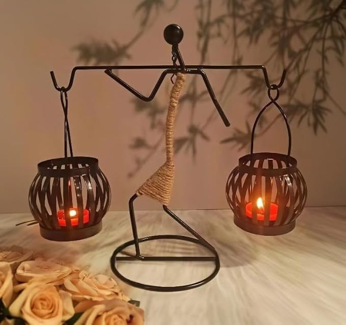 Candle Holder Decor for Centerpieces, Tea Light Candle Holder for Home, Bar, Restaurant, Hotel Dinning Table Decor, Handmade Iron Craft (Style D)