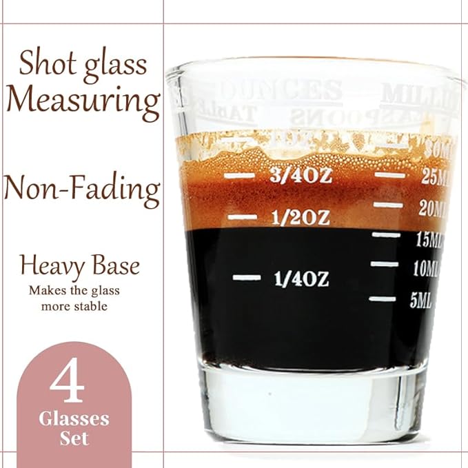 Shot Glass Measuring Cup | Non Fading Set of 4 | Bar Bartender Accessories, Jigger for Bartending