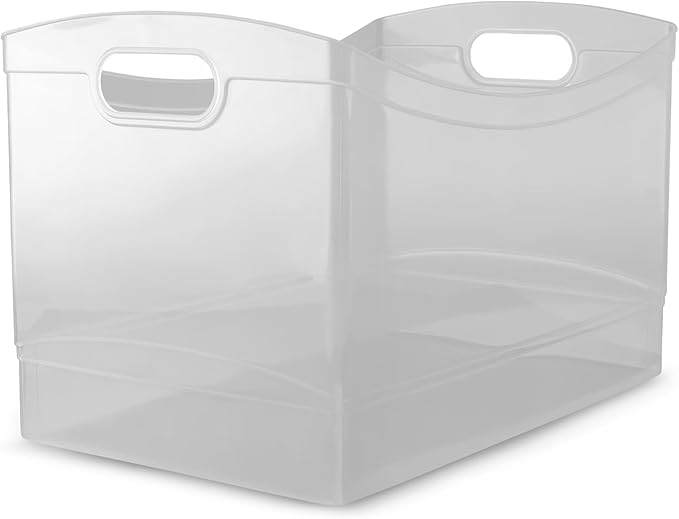 Clear Plastic Open-Top Storage Bins with Handles, 2-Pack Stackable Pantry Organizer Baskets for Kitchen, Bathroom, Closet & Cabinet Organization