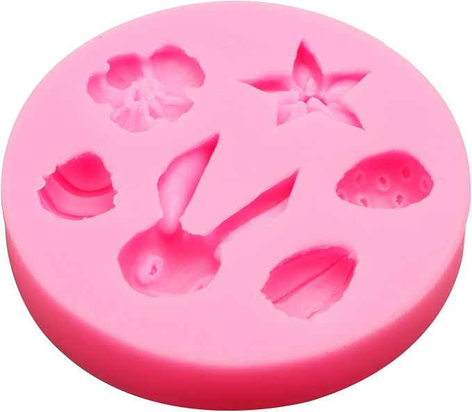 Easter Silicone Fondant Molds Set of 5, Bunny Chick Egg Rooster Basket Chocolate Molds for Cake Decorating Cupcake Topper Candy Gummy