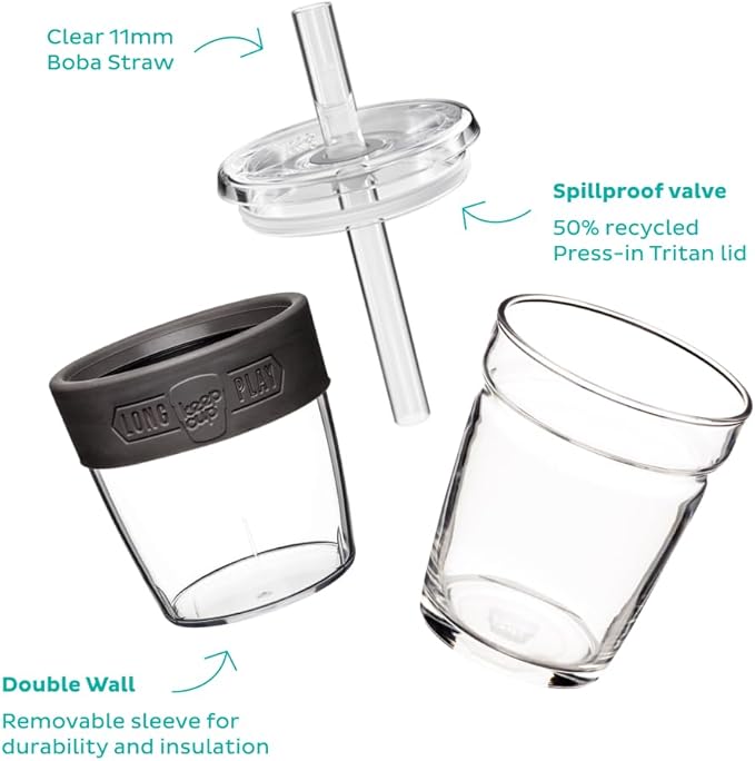 KeepCup Cold Cup - Longplay Double wall Glass Ice Coffee Tumbler with Lid and Straw - 12oz (340ml) - Californian Shrimp