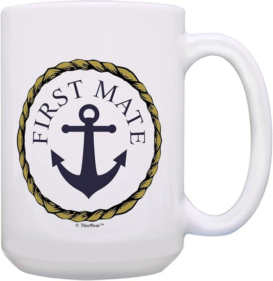 ThisWear Classic Nautical First Mate Mug Captain Nautical Rope Boat Gifts 15oz Ceramic Coffee Mug with Handle