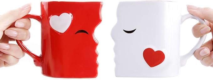 Blu Devil Kissing Mugs Set, Anniversary & Wedding Gifts, Exquisitely Crafted Two Large Cups & Spoons for Couples, For Him and Her on Valentines, Birthday, Engagement